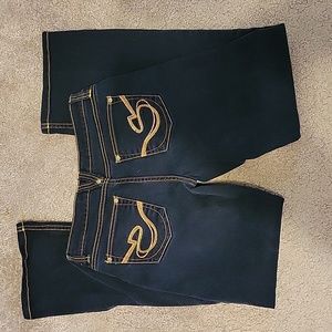 Y2K SOUTHPOLE BLACK AND GOLD WOMENS JEANS SIZE 5 DARK WASH